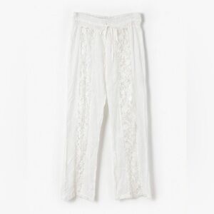 Cute Options 100% Cotton Slightly Sheer Lounge Pant Crocheted Panel Front of Leg